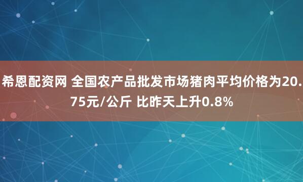 希恩配资网 全国农产品批发市场猪肉平均价格为20.75元/公斤 比昨天上升0.8%