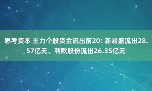 思考资本 主力个股资金流出前20: 新易盛流出28.57亿元、利欧股份流出26.35亿元